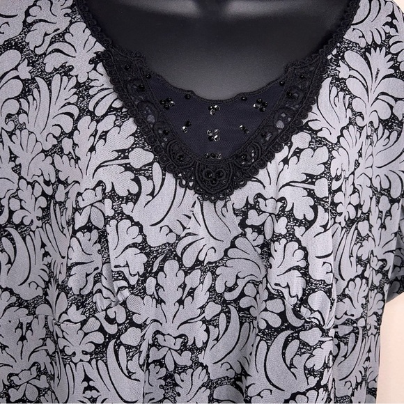 2X Apt 9 Grey Gray Black Jacquard Short Sleeve Mesh Sequin Blouse Stretch - Picture 6 of 12